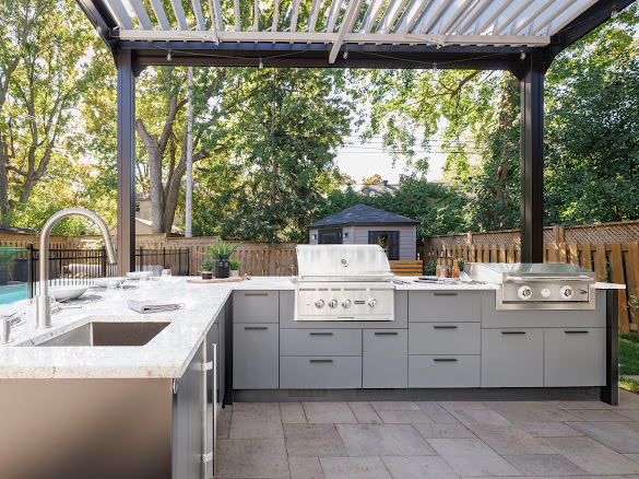 outdoor kitchen by louvered outdoor plus station grill